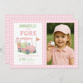 Pink Golfing 4th Birthday Photo Einladung (Vorne/Hinten)