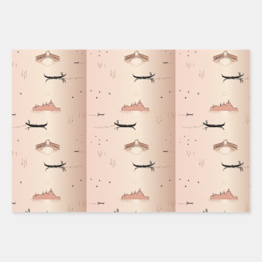 Pink Gondolas Venice Italien Packpapier Geschenkpapier Set (Vorderseite 3)