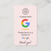 Pink Google Reviews QR Code Business Review Us Visitenkarte (Vorderseite)