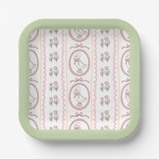 Pink Goose Baby Shower Square Plate Pappteller