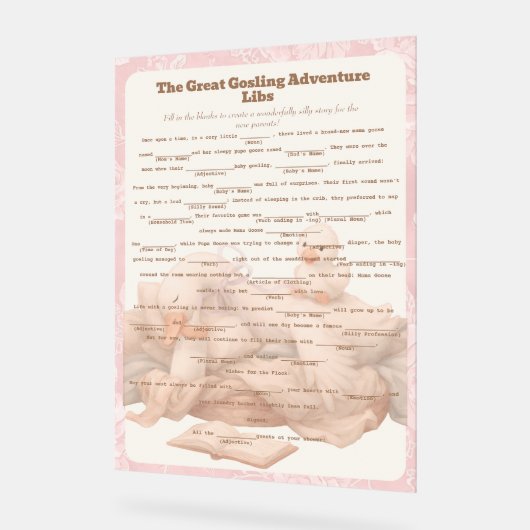 Pink Goose Libs Baby Shower Group game Acrylschild (Winkel)
