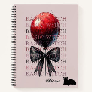 Pink Goth Balloon Black Cat Bow Coquette Halloween Notizblock
