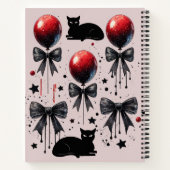 Pink Goth Balloon Black Cat Bow Coquette Halloween Notizblock (Rückseite)