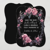 Pink Gothic Floral Save the Date Einladung (Vorne/Hinten)