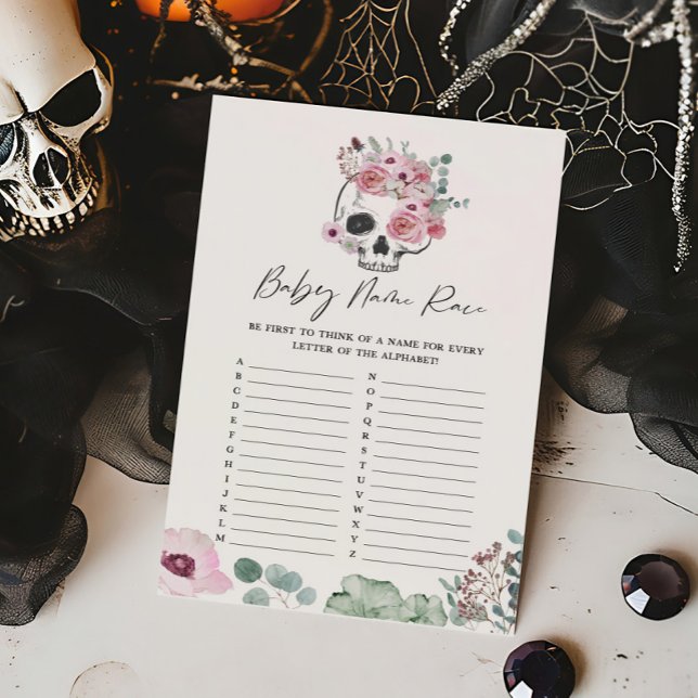 Pink Gothic Floral Skull Baby Name Race Game (Floral Skull Baby Shower Baby Name Race Game)