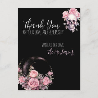 Pink Gothic Floral Wedding Postcard Vielen Dank Postkarte