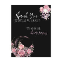 Pink Gothic Floral Wedding Postcard Vielen Dank