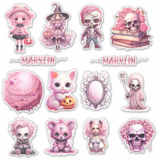 PINK GOTHIC HALLOWEEN CUSTOM CURSIVE NAME AUFKLEBER (Vorderseite)