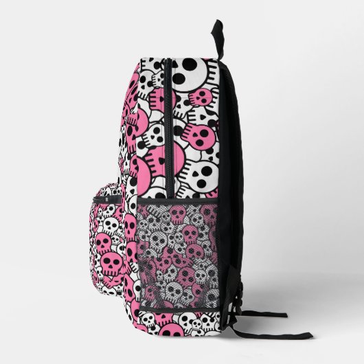 Pink Gothic Skull Pattern Print Bedruckter Rucksack (Rechts)