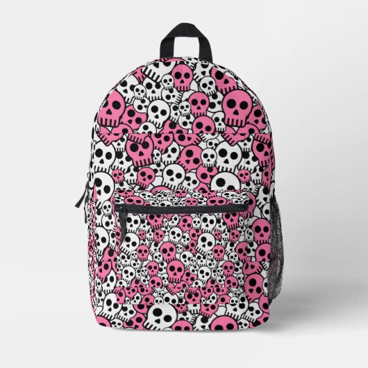 Pink Gothic Skull Pattern Print Bedruckter Rucksack (Vorderseite)