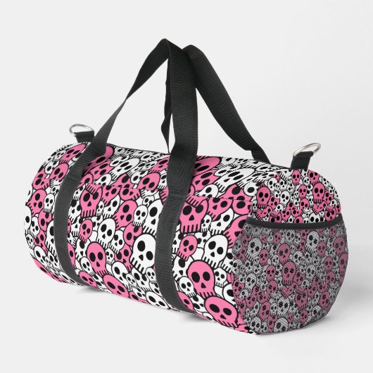 Pink Gothic Skull Pattern Print Duffle Bag (Rechte Ecke)