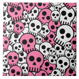 Pink Gothic Skull Pattern Print Fliese