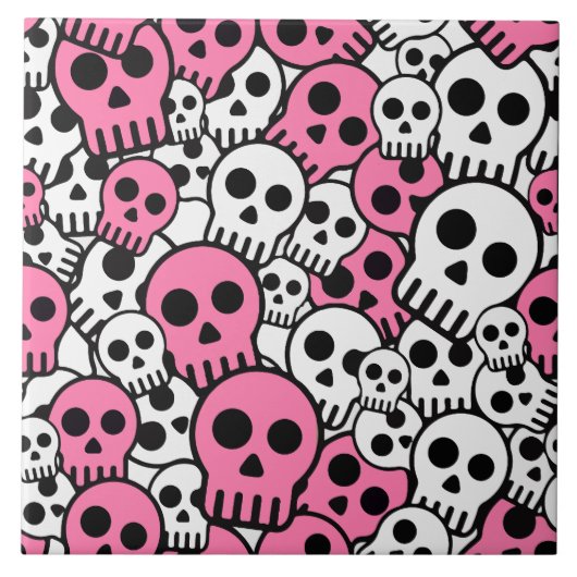 Pink Gothic Skull Pattern Print Fliese (Vorderseite)
