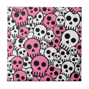Pink Gothic Skull Pattern Print Fliese