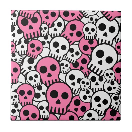 Pink Gothic Skull Pattern Print Fliese (Vorderseite)
