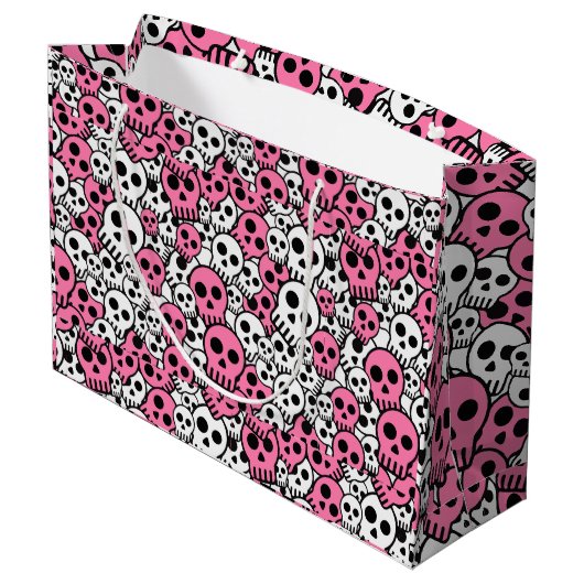 Pink Gothic Skull Pattern Print Große Geschenktüte (Rückseite Schrägansicht)