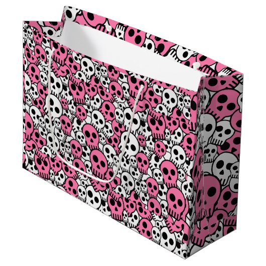 Pink Gothic Skull Pattern Print Große Geschenktüte (Vorderseite Schrägansicht)