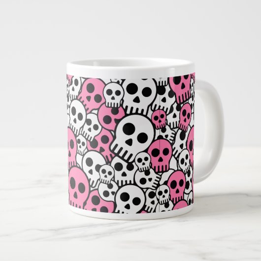 Pink Gothic Skull Pattern Print Jumbo-Tasse (Vorderseite Rechts)