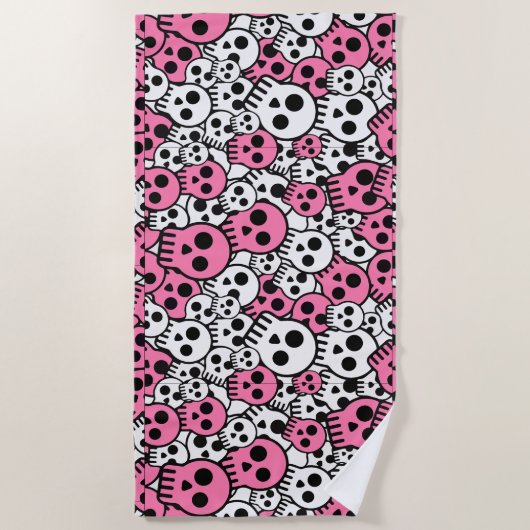 Pink Gothic Skull Pattern Print Strandtuch (Vorderseite)