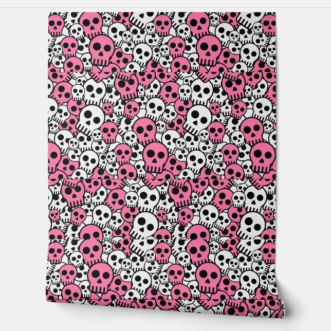Pink Gothic Skull Pattern Print Tapete (Abrollen)