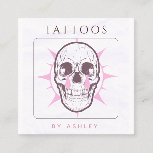 Pink Gothic Skull Tattoo Artist Salon Studio Cool Quadratische Visitenkarte (Vorderseite)