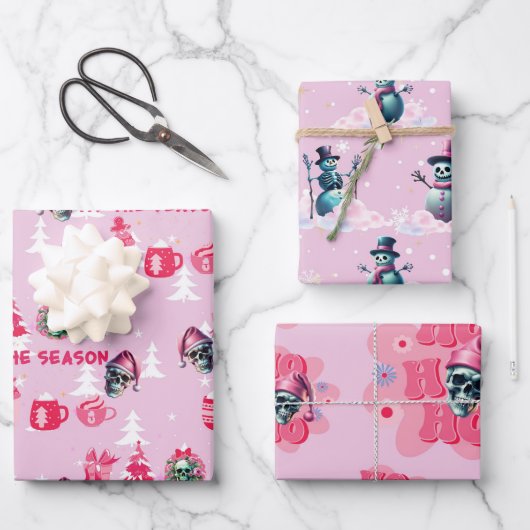 Pink Gothic Weihnachtswrapping Paper Geschenkpapier Set (Vorderseite)