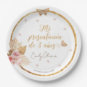 Pink Gown Girl Mi Presentación de 3 Años Spanisch Pappteller (Vorderseite)