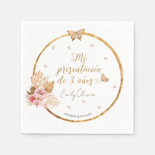 Pink Gown Girl Mi Presentación de 3 Años Spanisch Serviette (Vorderseite)