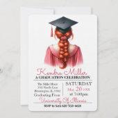 Pink Gown Watercolor Abschluss Einladung (Vorderseite)