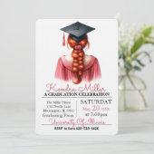 Pink Gown Watercolor Abschluss Einladung (Stehend Vorderseite)