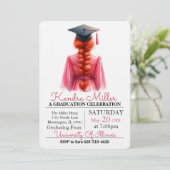 Pink Gown Watercolor Abschluss Einladung (Stehend Vorderseite)