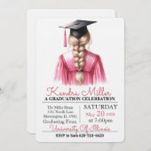 Pink Gown Watercolor Abschluss Einladung (Vorne/Hinten)