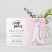 Pink Gown Watercolor Bridal Dusche Einladung (Stehend Vorderseite)