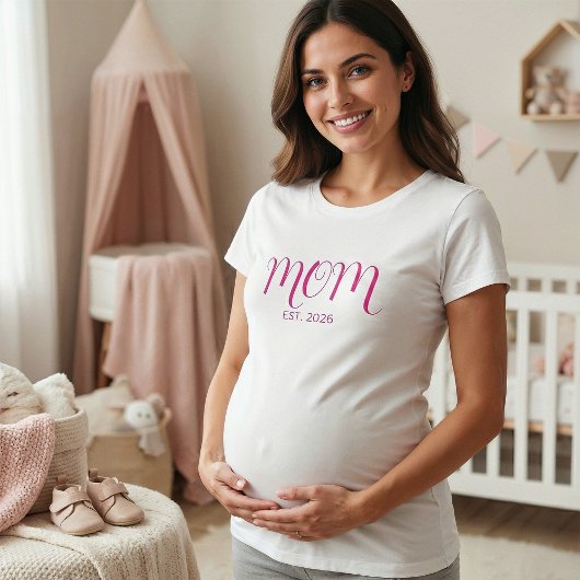 Pink Graceful Script Established Mom T-Shirt
