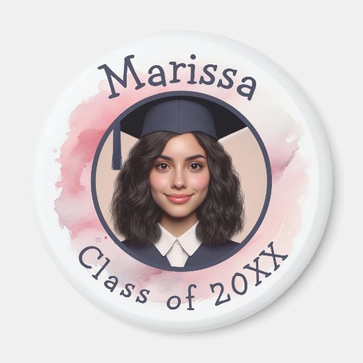 Pink Grad Foto Class Custom Year Name Watercolor Magnet (Vorne)