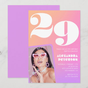 Pink Gradient 29. Geburtstagseinladung Retro Foto Einladung