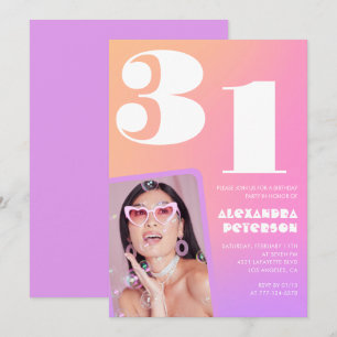 Pink Gradient 31. Geburtstagseinladung Retro Foto Einladung