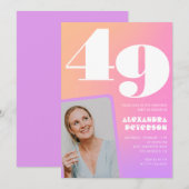 Pink Gradient 49. Geburtstagseinladung Retro Foto Einladung (Vorne/Hinten)