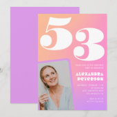 Pink Gradient 53. Geburtstagseinladung Retro Foto Einladung (Vorne/Hinten)