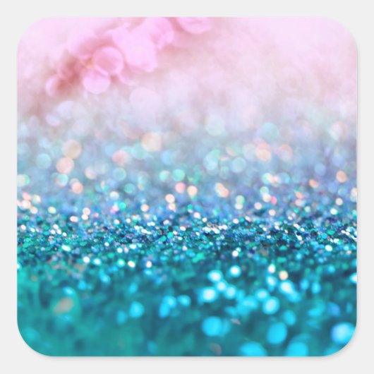 Pink Gradient Blue Aquamarin Sparky Trendy Glitzer Quadratischer Aufkleber (Vorderseite)