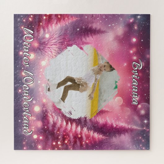 Pink Gradient Christmas Photo and Name Winter Puzzle (Horizontal)