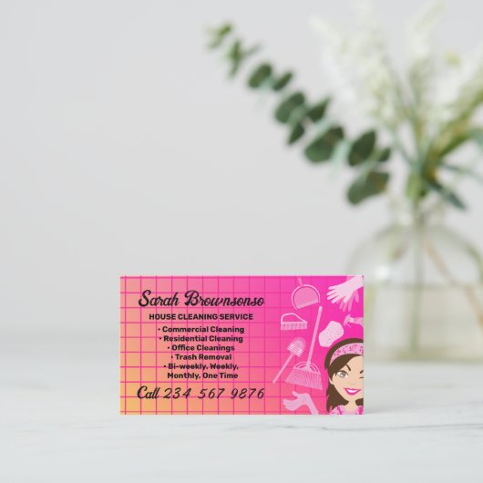 Pink Gradient Cleaning Service Janitorial Visitenkarte (Stehend Vorderseite)