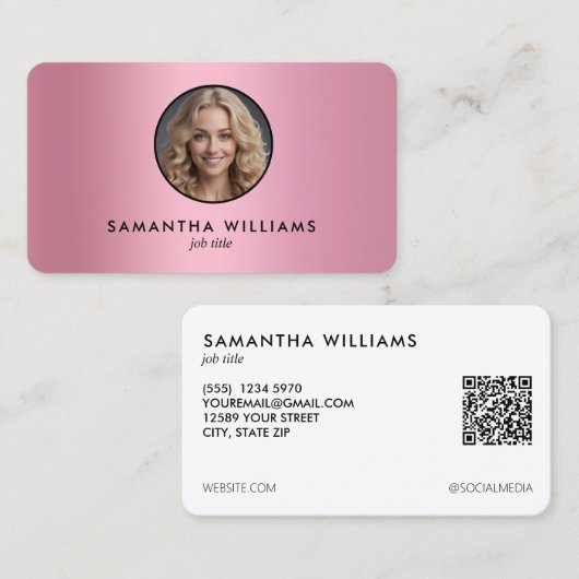 Pink Gradient Custom QR Foto Visitenkarte (Vorne/Hinten)
