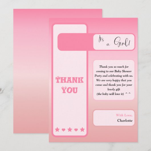 Pink Gradient Cute Eyeball Text Baby Shower Dankeskarte (Vorne/Hinten)