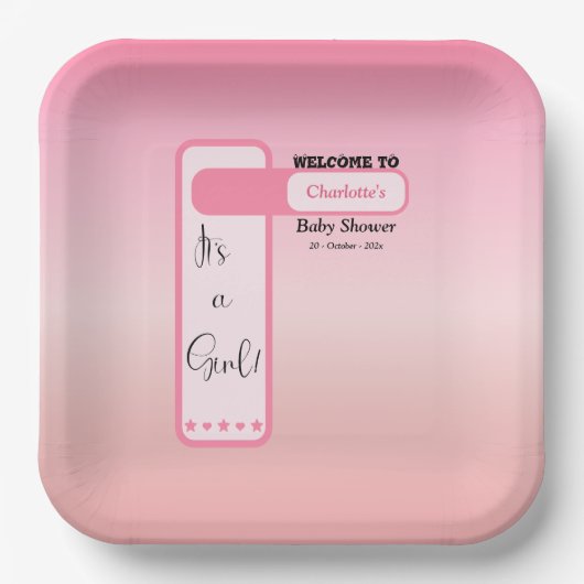 Pink Gradient Cute Eyeball Text Baby Shower Pappteller (Vorderseite)