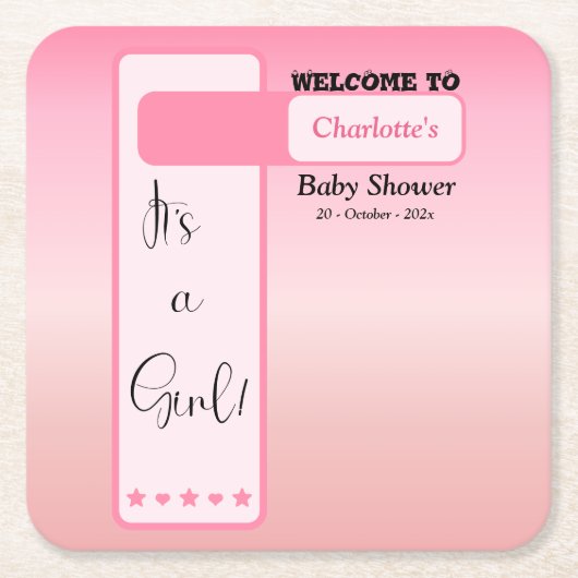 Pink Gradient Cute Eyeball Text Baby Shower Rechteckiger Pappuntersetzer (Vorderseite)