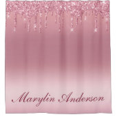 PINK GRADIENT GLITZER TROPFEN INDIVIDUELLE NAME MO DUSCHVORHANG (Vorderseite)