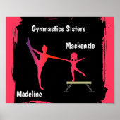 Pink Gradient Gymnastics Duo Name Art Poster (Vorne)