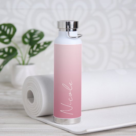 Pink Gradient Handwriting Script Personalisiert Trinkflasche (Yoga)