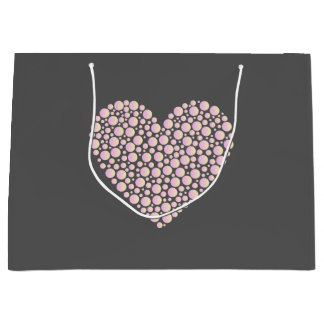 Pink Gradient Heart Circles – Dark Grey Minimal  Große Geschenktüte
